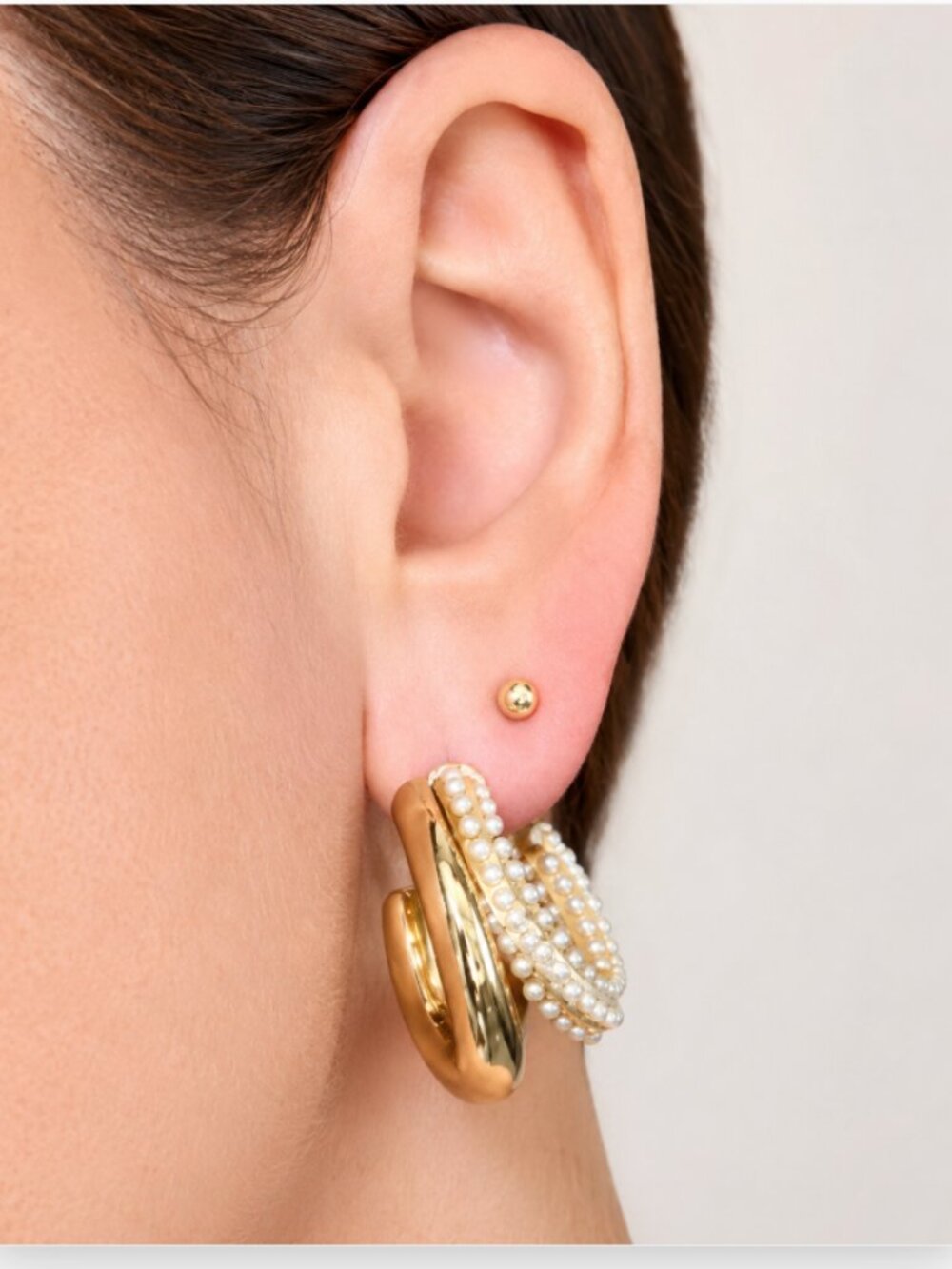 Boutique Gold Pearl Double Hoop Earrings